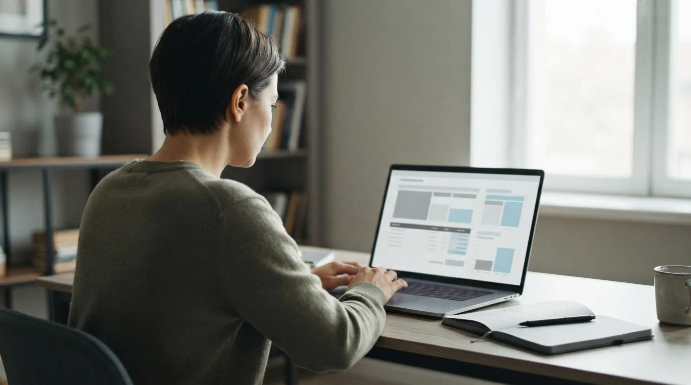 Person am Laptop vergleicht Wettanbieter mit Banküberweisung als Zahlungsmethode