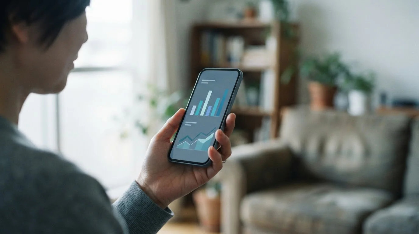 Smartphone mit Datenverbrauchs-Anzeige und symbolischer Darstellung des mobilen Datenvolumens