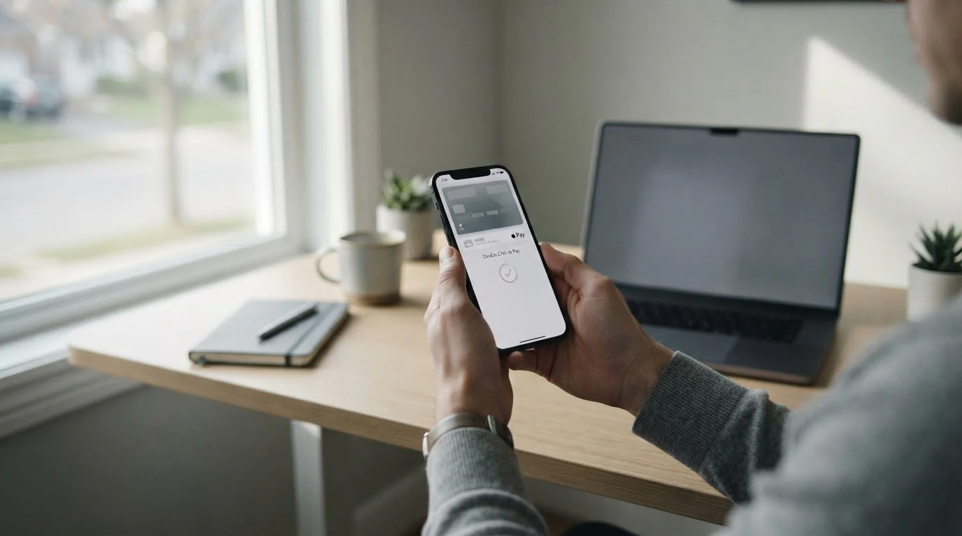 Person nutzt Apple Pay auf einem iPhone für eine Einzahlung bei einem deutschen Wettanbieter