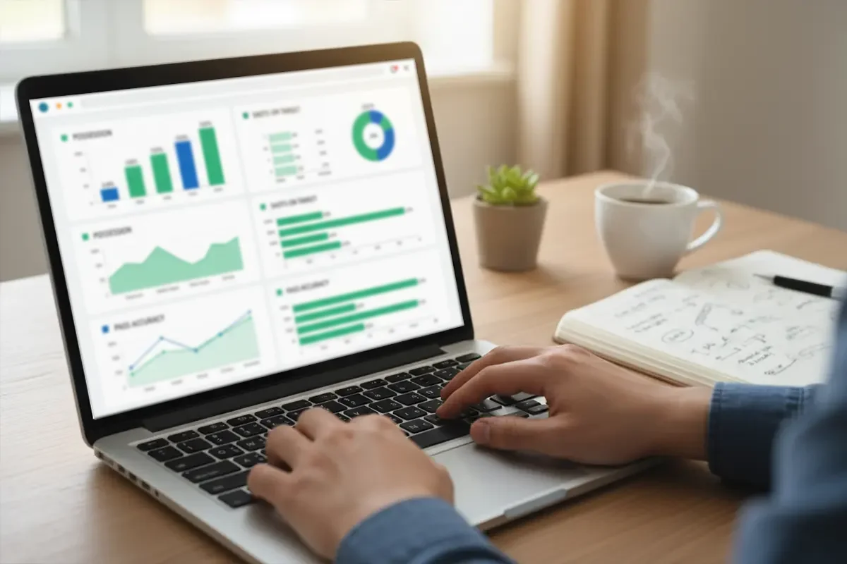 Fußball Statistiken und Expected Goals Analyse auf einem Laptop