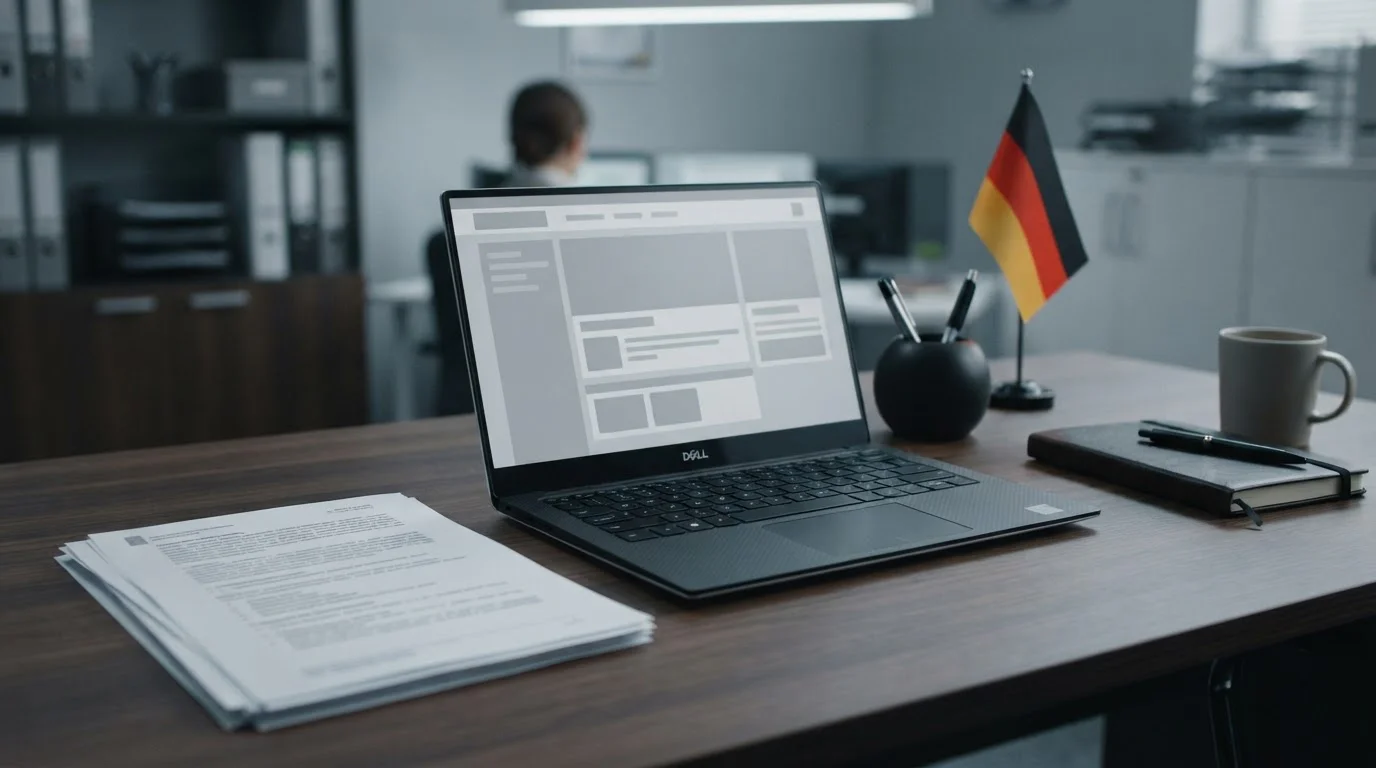 Offizielle Dokumente und Laptop symbolisieren den rechtlichen Rahmen für Sportwetten in Deutschland