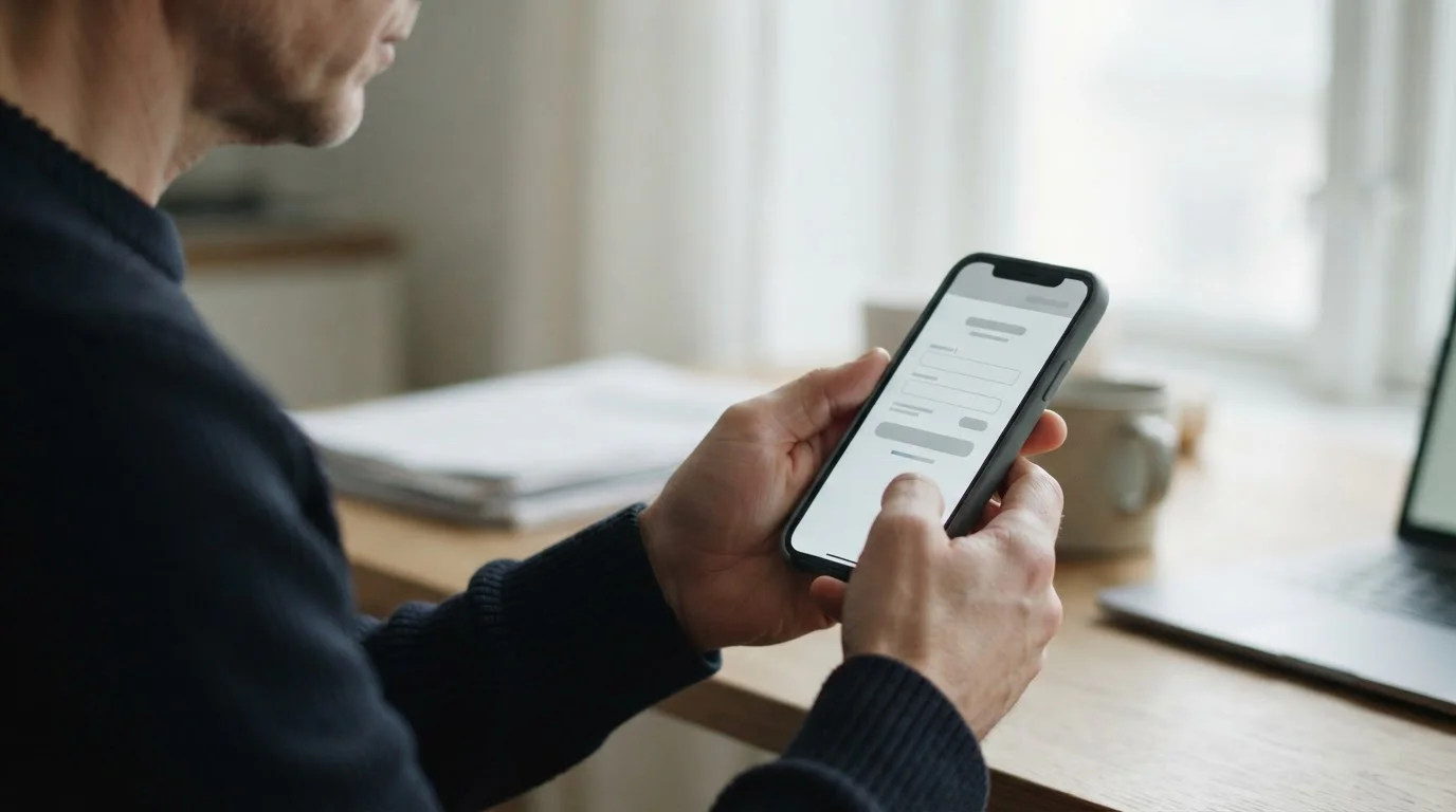 Hände halten Smartphone während eines abstrakten Zahlungsvorgangs