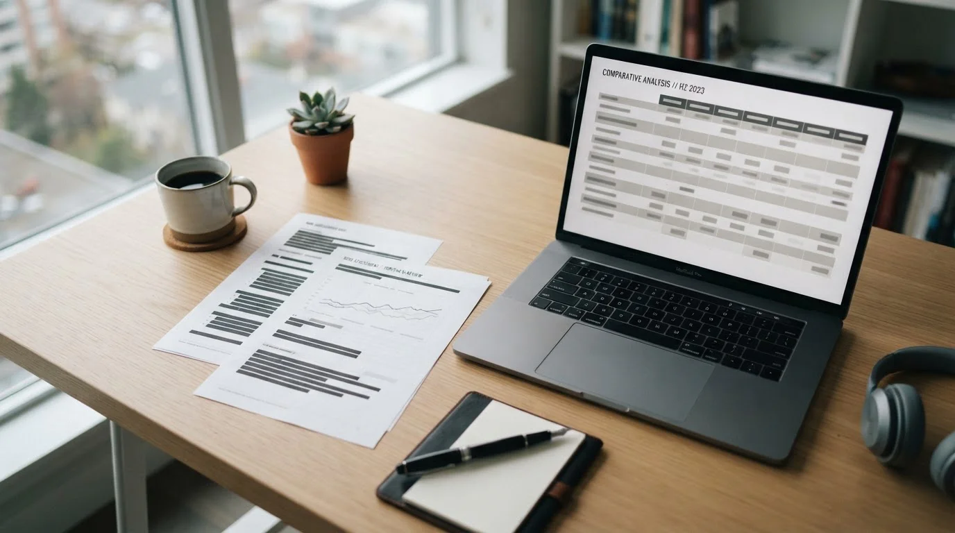 Arbeitsplatz mit Laptop und Dokumenten zur Analyse neuer Wettanbieter in Deutschland