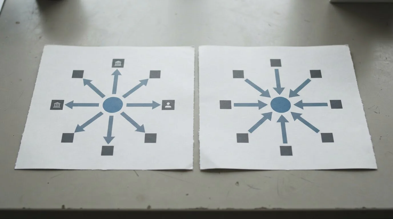 Schematische Darstellung des Unterschieds zwischen Push- und Pull-Zahlungsverfahren