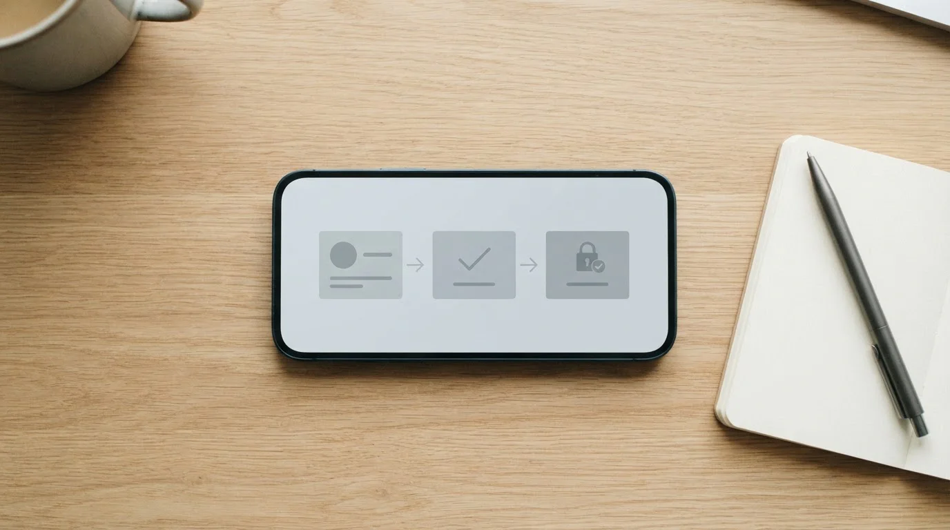 Smartphone mit abstraktem Zahlungsablauf über Trustly