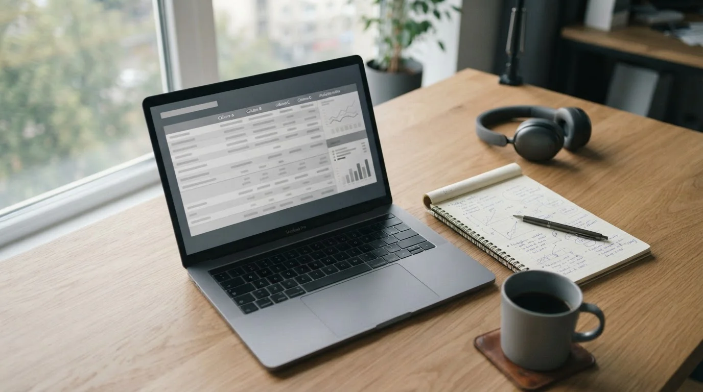 Arbeitsplatz mit Laptop und Notizen für systematischen Anbieter-Vergleich
