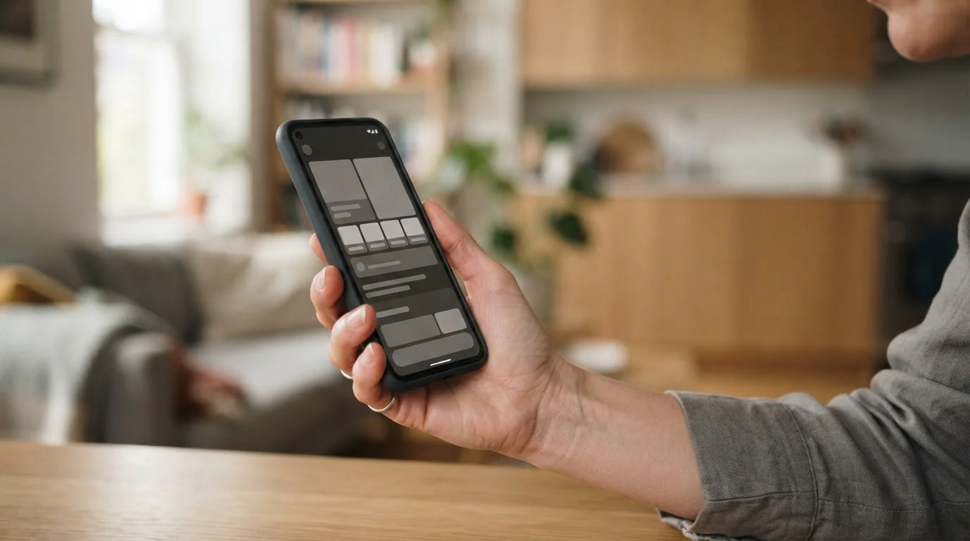 Smartphone mit abstrakter Wett-App-Oberfläche im Nutzungskontext