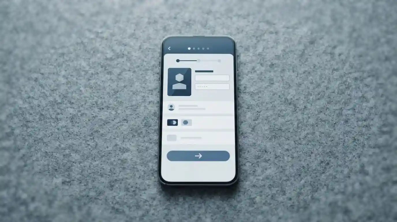 Smartphone zeigt abstrakte Zahlungsoptionen und Verifizierungsschritte